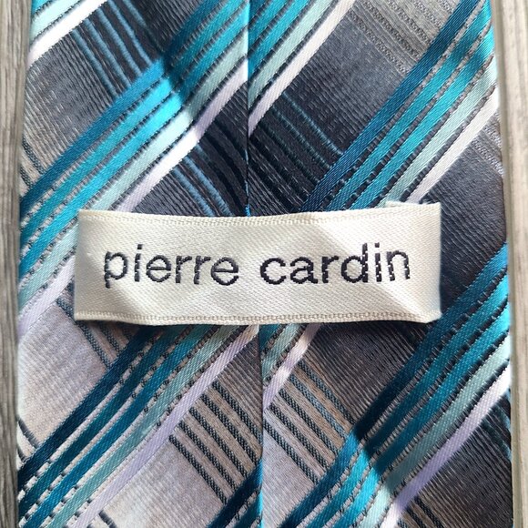 blue, white, silver and gray striped tie by Pierre Cardin - Picture 5 of 6